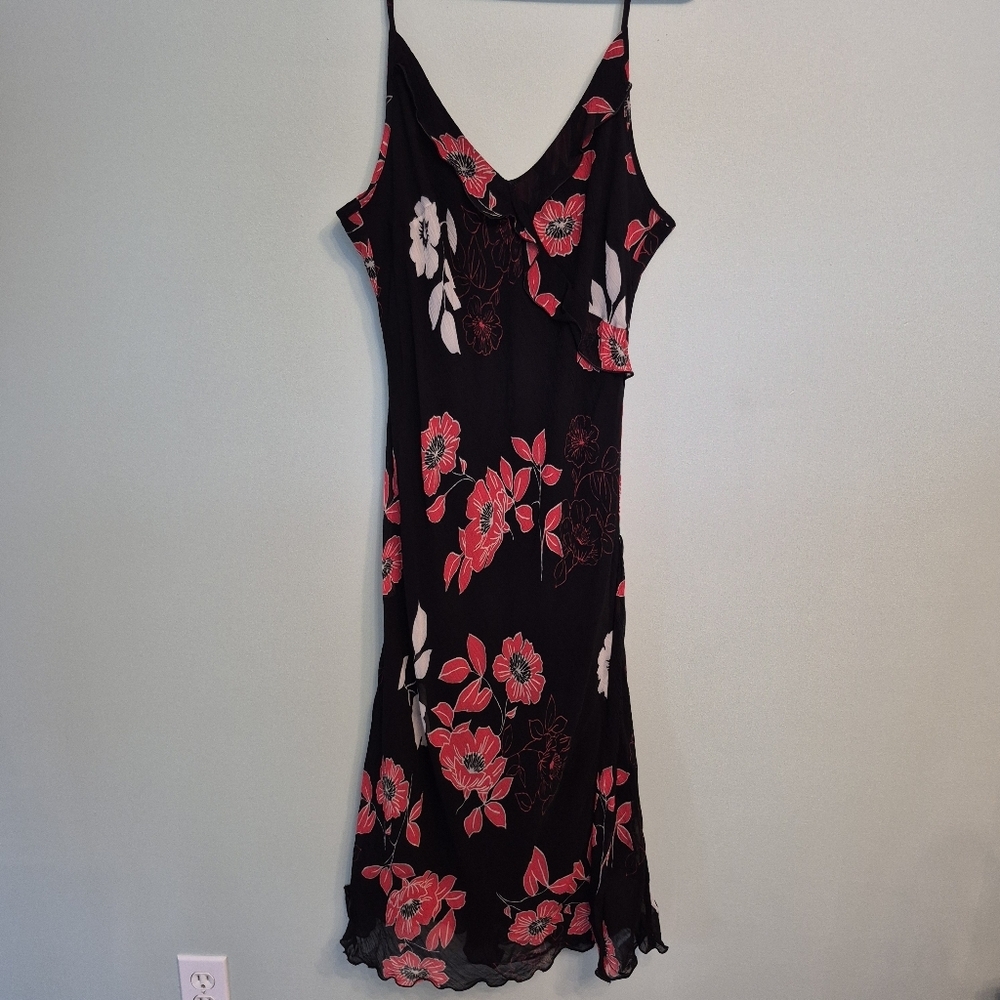 Tristan Women's Feminine Romantic Black Floral Ruffle Midi Dress Size 14/L - Picture 2 of 5